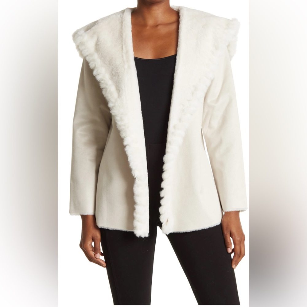 Love Token Cream Teddy Jacket with Faux Fur Trim